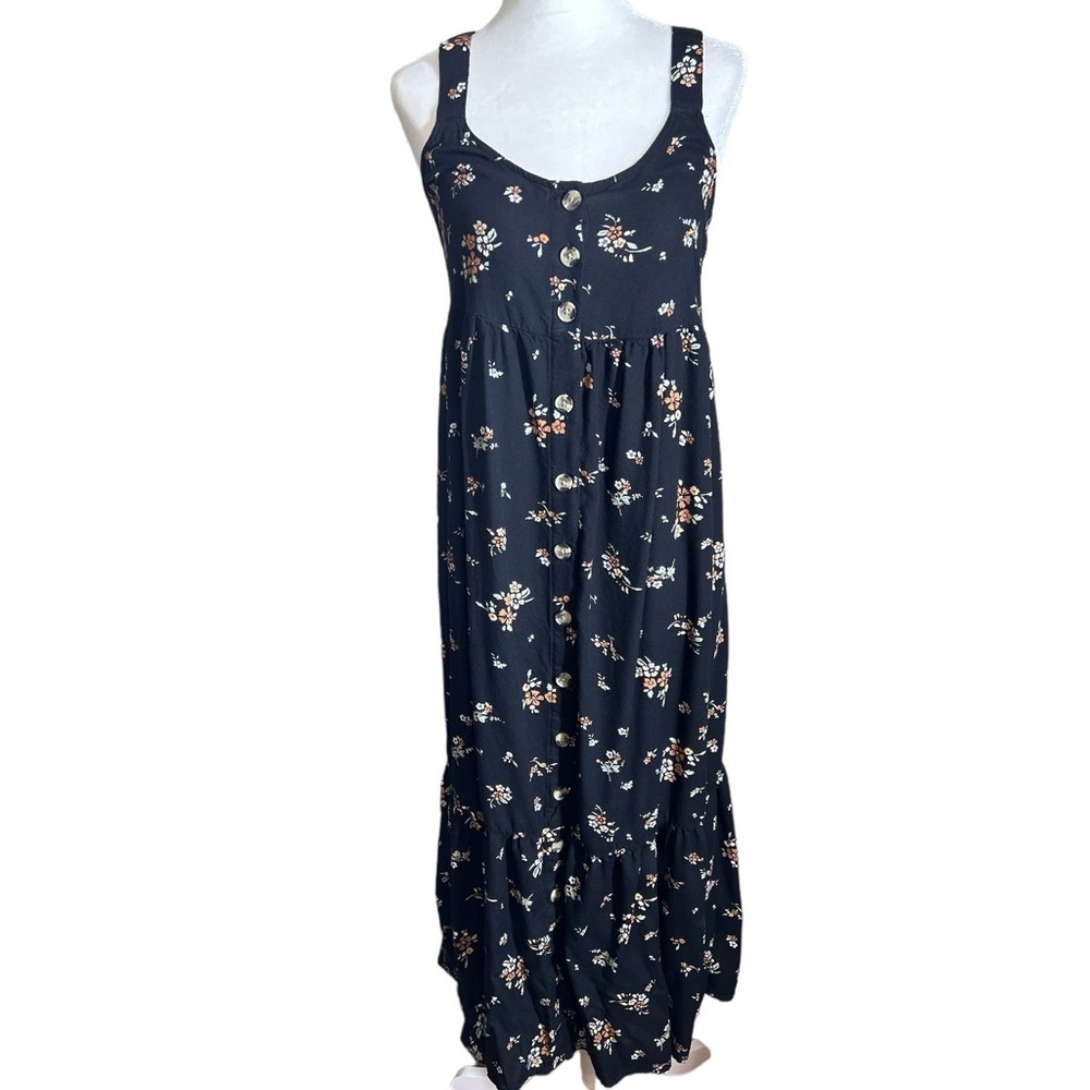BOHO, Cottagecore, SO Black Floral Maxi Sun Dress Women's Size Small